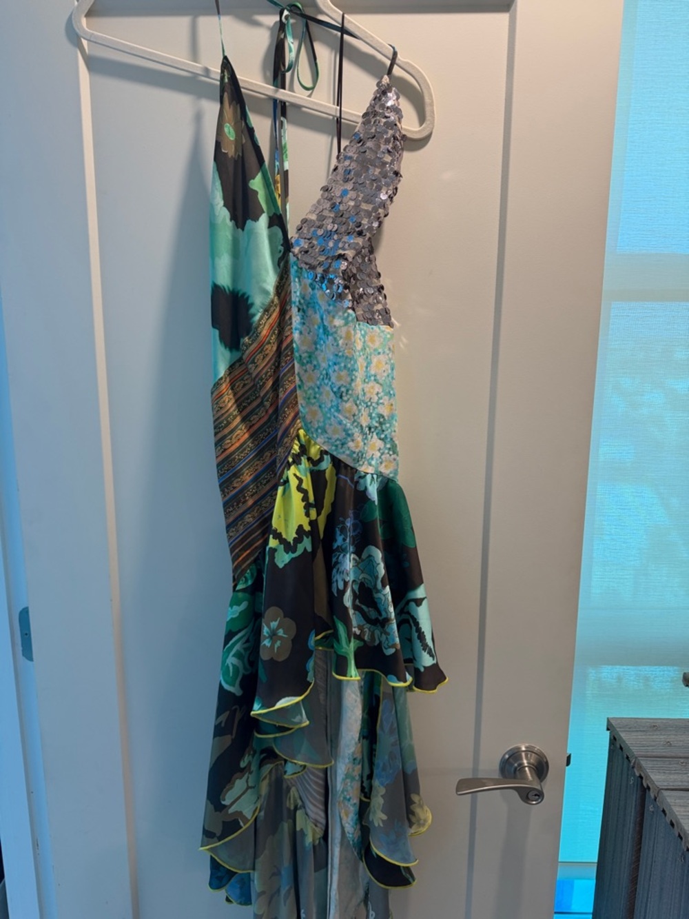 Women’s Green Floral Halter Ruffle Dress